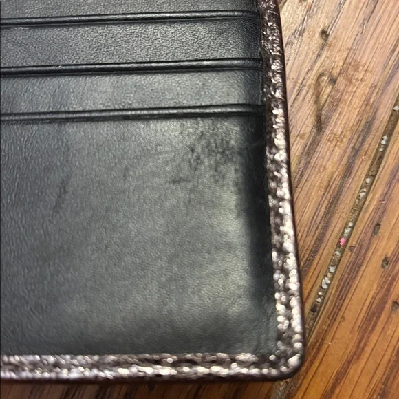 Coach Metallic Pewter Pebbled Leather Envelope Wallet - Silver Logo Hardware - Picture 8 of 16